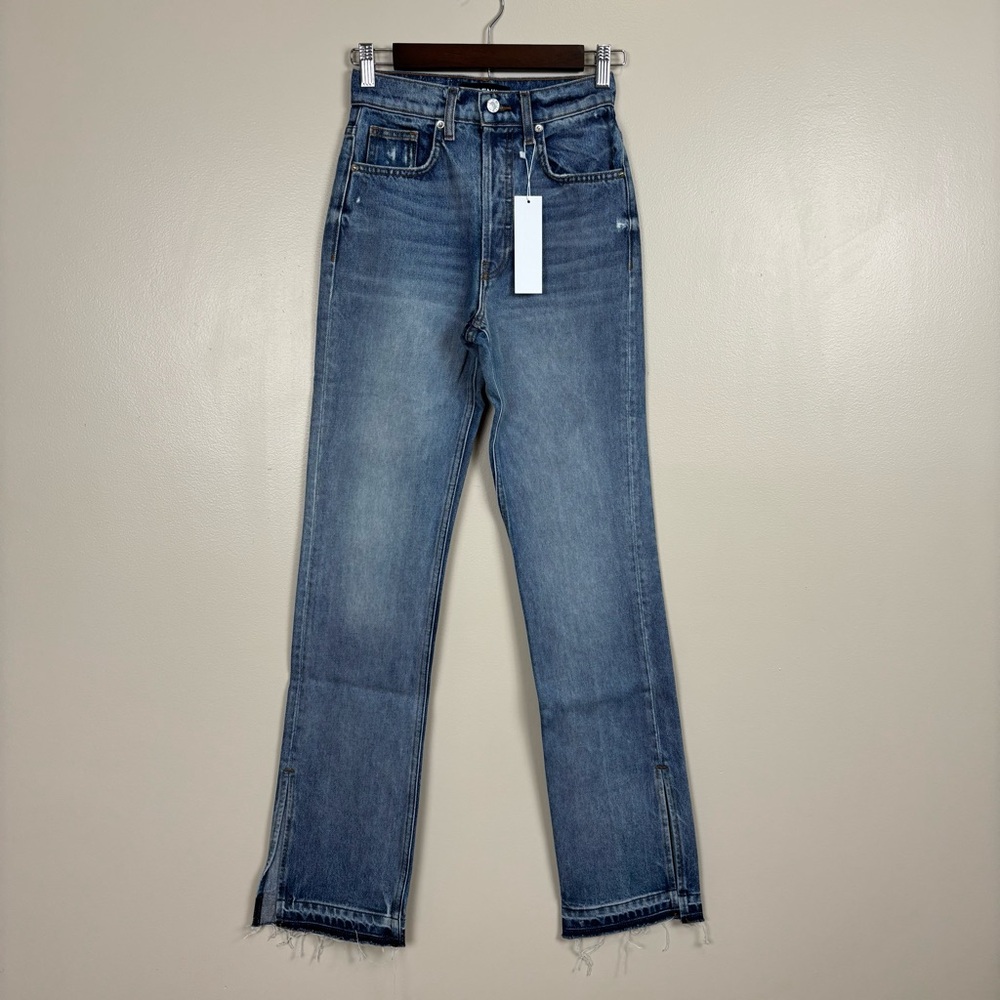 EB Denim Jeans Womens 23‎ Blue Unraveled Two Button Fly High Rise Split Hem